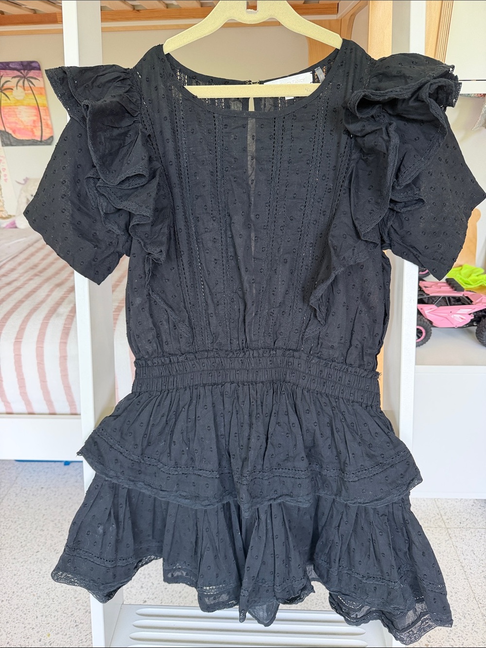 LoveShackFancy Black Ruffle Eyelet Dress for Kids